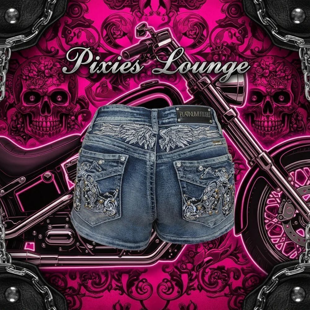 Platinum Plush Free Rider Motorcycle Rhinestone Shorts